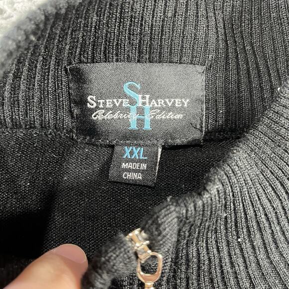 STEVE HARVEY CELEBRITY EDITION 1/4 ZIP RAYON BLEND SWEATER 2XL DEEP STRIPE MOCK - Picture 6 of 13